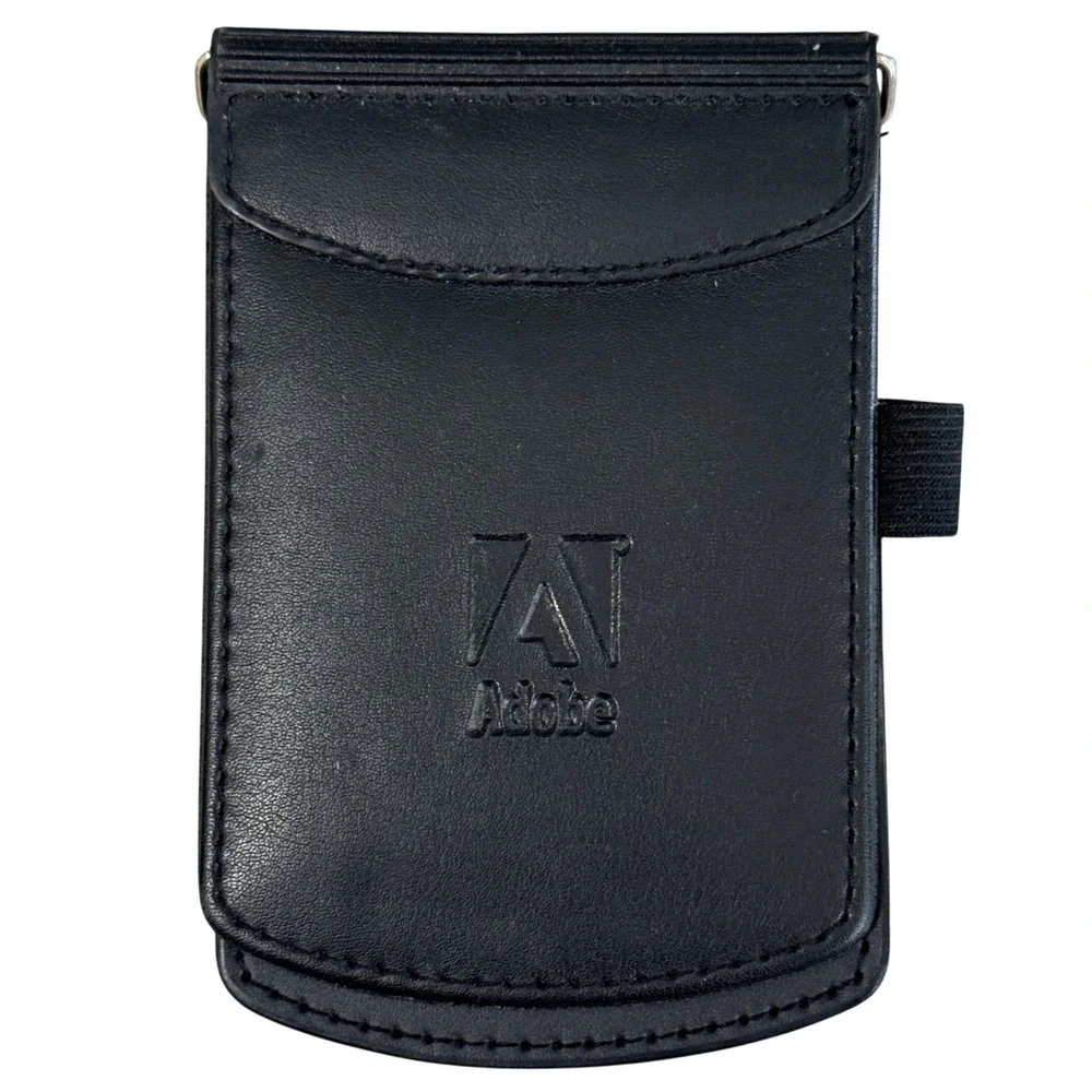 Adobe Leeds 9100-66 Notepad Card Holder Pen Loop Black Faux Leather Tech Swag